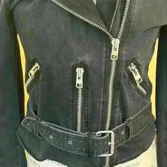All Saints “Felis Biker” Denim Moto Jacket In Black/Gray Wash Size 6 EUC!! - Picture 6 of 11
